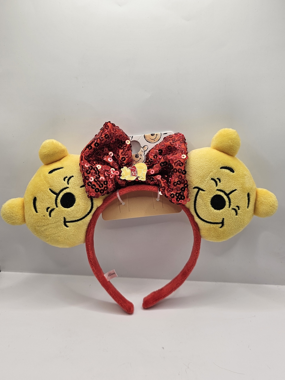 Disney Winnie the Pooh Plush Ear Headband Red Sequin Bow NWT
